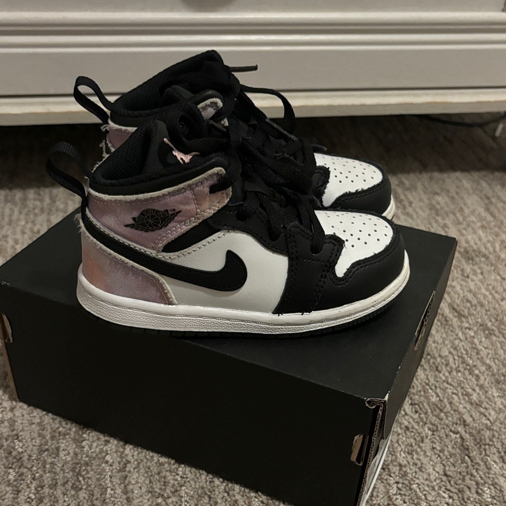 Jordan Kids Black and White Sneakers with Pink Accents